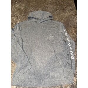Vineyard Vines Gray Long Sleeve Hoodie Whale Logo Pocket Sleeve Graphic